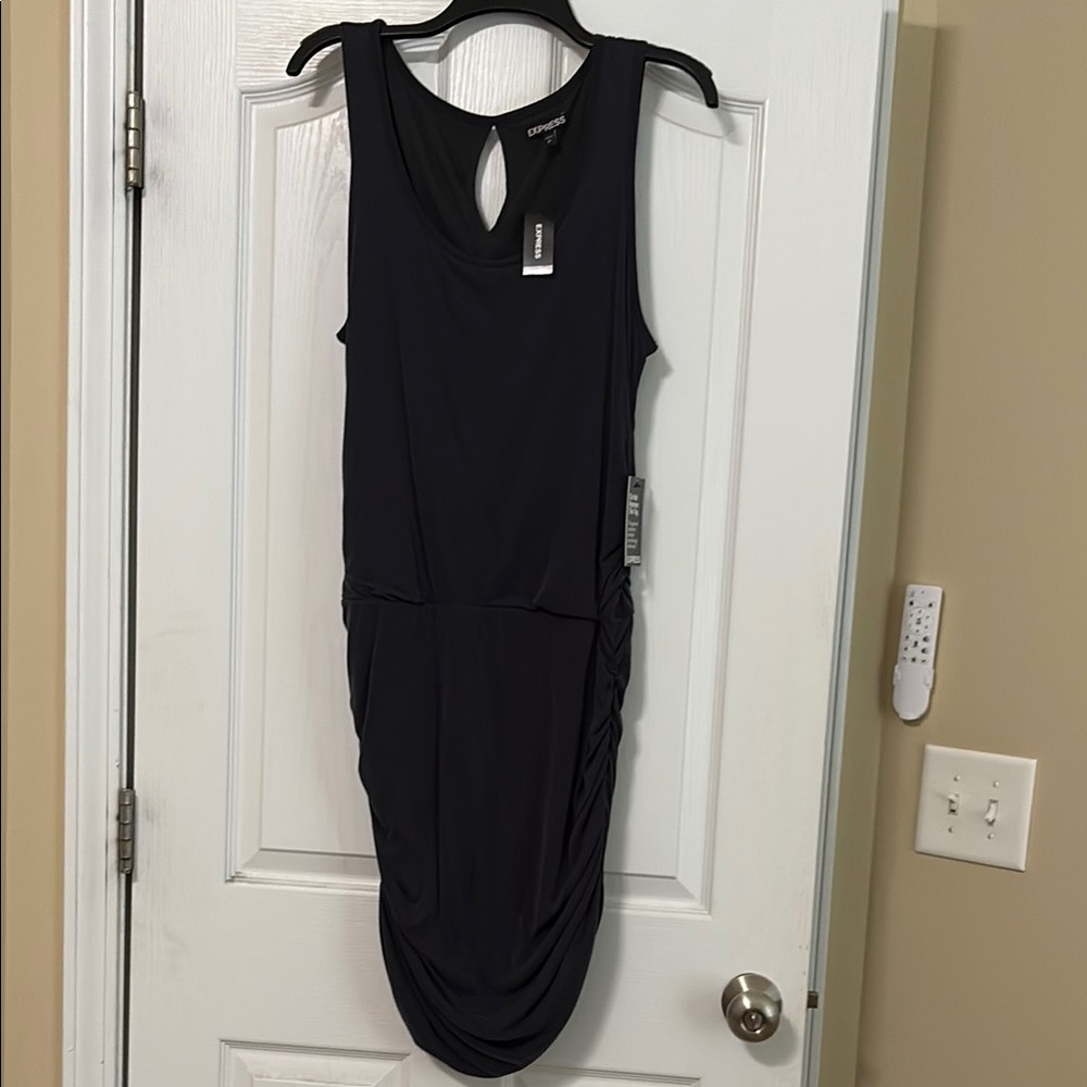Express Black Ruched Halter Bodycon Midi Dress